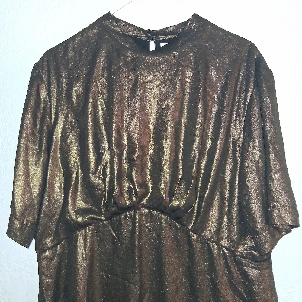 Emily And Fin Shake And Shimmer A Line Mini Dress Gold Metallic XXL - Picture 3 of 8